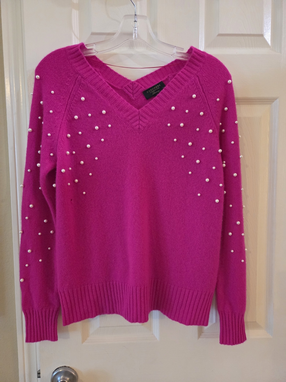 Charter Club Hot Pink Pearl-Embellished V-Neck Sweater